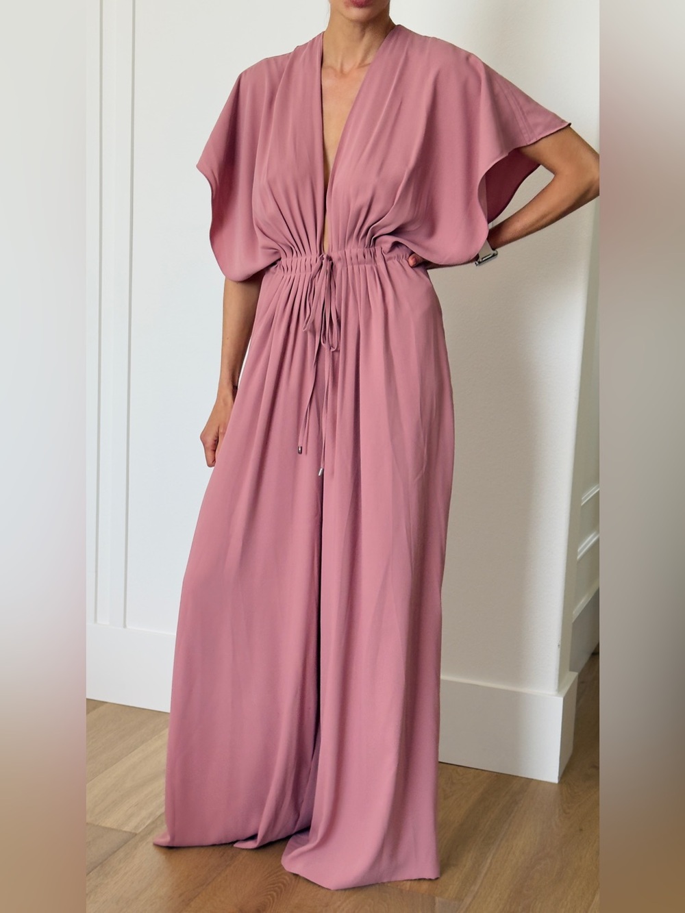 AQ/AQ Dusty Rose Maxi Jumpsuit Wide Leg Kimono Sleeve Formal Event